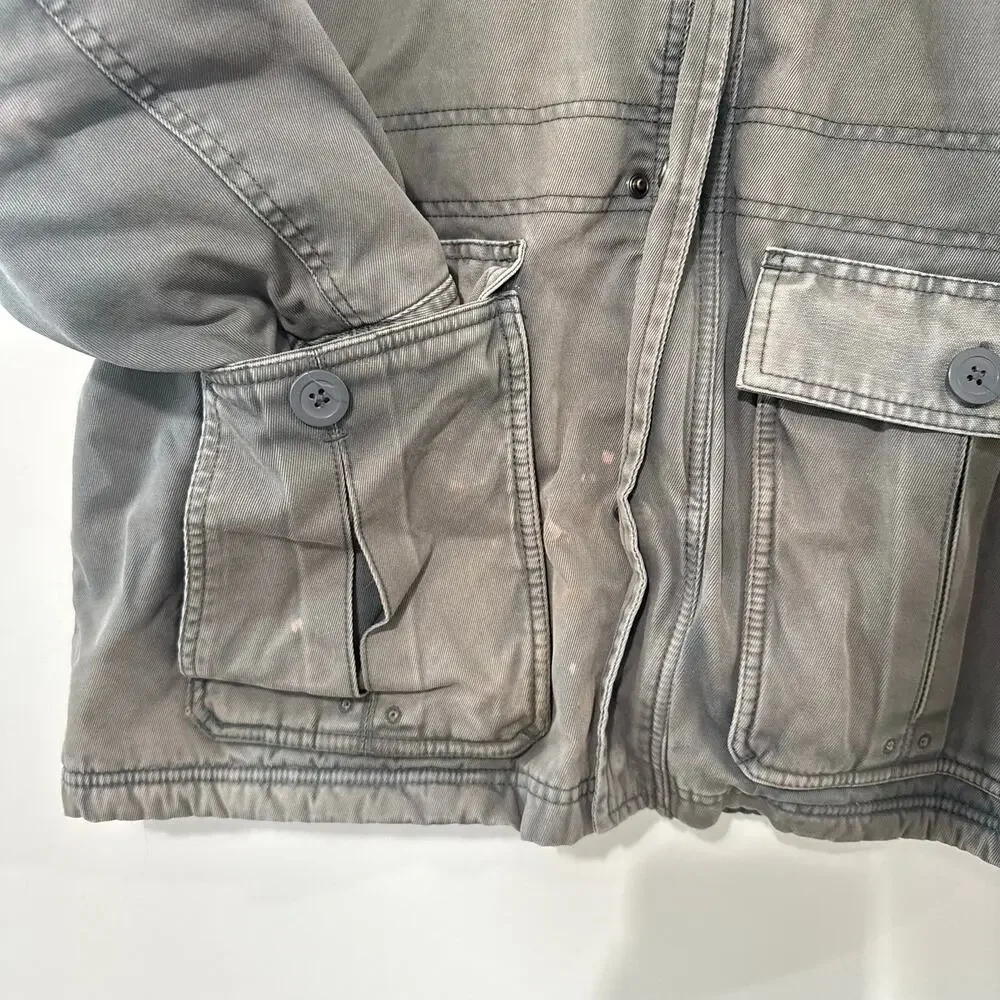 L.L.Bean Men's Sherpa Lined Canvas Field Jacket Gray Utility Barn Coat Large